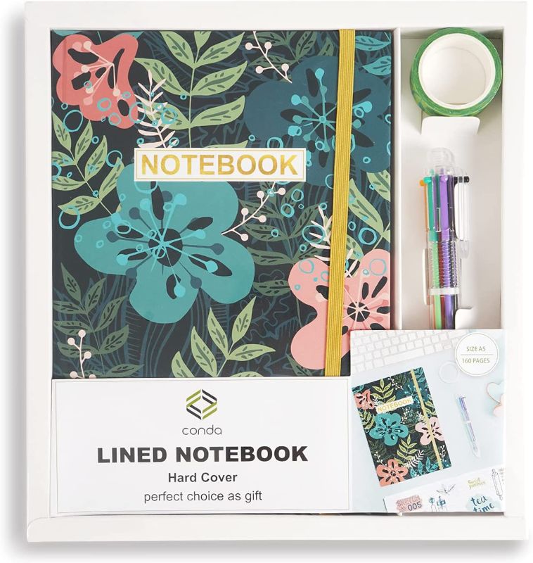 Photo 1 of Conda Notebook Set Ruled Lined Journal, A5, 80 Sheet Hardcover Strong Twin-Wire Binding with Premium Paper with Ballpoint Pen, Washi Tape
