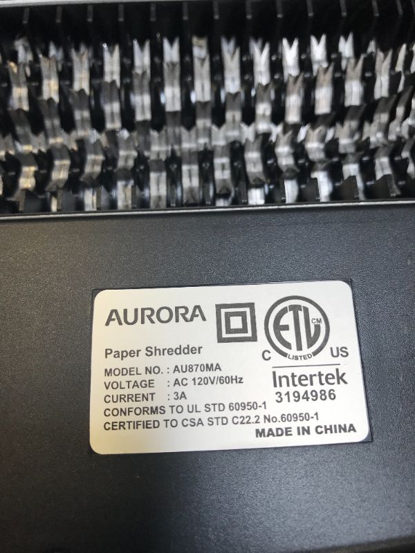 Photo 7 of Aurora AU870MA High-Security 8-Sheet Micro-Cut Paper Credit Card Shredder Black
(factory sealed)