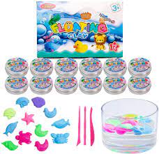 Photo 1 of    Niceglow 6 Colours Floating Clay Kit 12 Cans of Magic Sand Reusable and Unsinkable Clay.Marine Animal Model.Kids Art Crafts Gift?3-10 Years Old Or Above? Iron Box
