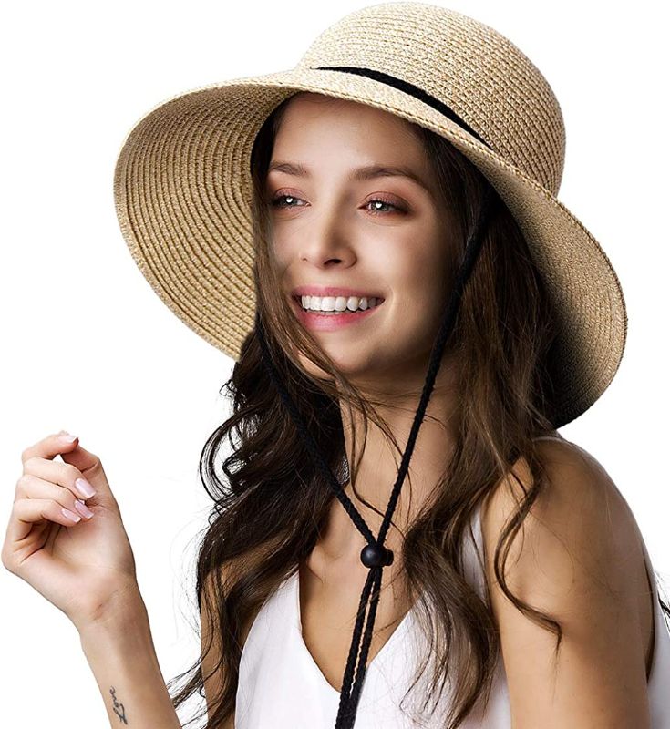 Photo 1 of FURTALK Womens Wide Brim Sun Hat with Wind Lanyard UPF Summer Straw Sun Hats for Women
