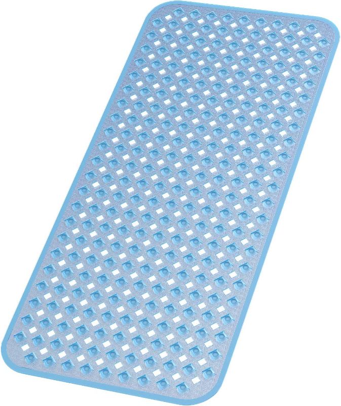 Photo 1 of XIYUNTE Bathtub Mats Non Slip - 35 x 16inches Bath tub Mat with Suction Cups, Anti Slip Rubber Shower Mats with Drain Holes, Rectangle Bath Mats with Suction Cups, Clear Blue
