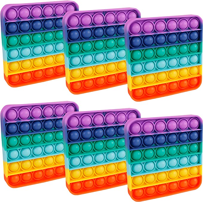 Photo 1 of 6 Packs Toy for Teenagers Adults?Press Bubble Sensory Stress Relief Satisfying Game Toy Package Set Rainbow Square
