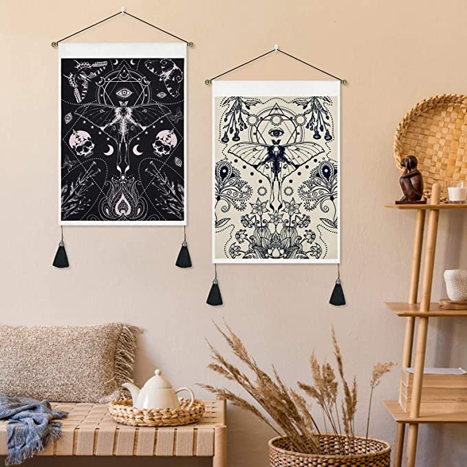 Photo 1 of 2 Pack Tarot Tapestry Moth Floral Tapestry Insects Butterfly Tapestry Black and White Skull Tapestry Sun Moon Tapestry Wall Hanging for Room (13.8 X 19.7 inches)

