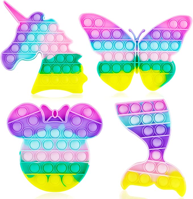 Photo 1 of Woplagyreat 4 Pack Pop Sensory Its Popper Set Kit Toy Stress Bubble Special Need Gift for Girl Kid Teen Adult Friend ADHD Unicorn Butterfly Mermaid Mouse
