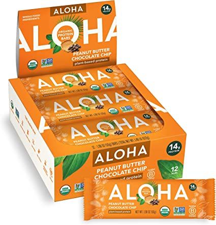 Photo 1 of ALOHA Organic Plant Based Protein Bars |Peanut Butter Chocolate Chip | 12 Count, 1.98oz Bars | Vegan, Low Sugar, Gluten Free, Paleo, Low Carb, Non-GMO, Stevia Free, Soy Free, No Sugar Alcohols ( exp: 09/14/2022)
