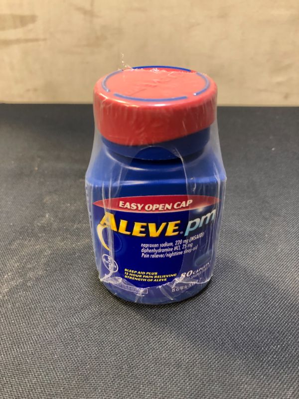 Photo 2 of Aleve PM Caplets, Fast Acting Sleep Aid and Pain Relief for Headaches, Muscle Aches, Non-Habit Forming 220 mg Naproxen Sodium and 25 mg Diphenhydramine HCl Capsules, 80 count ( EXP: 11/2022)
