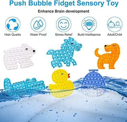 Photo 1 of 6 Packs Pop Fidget Pops Toys Gifts for Kids Teens Adult Its Poppers It Push Bubble Sensory Stress Relief Satisfying Gift Ideas Christmas Party Games Package Dog Duck Whale Horse Crocodile Polar Bear
