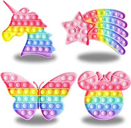 Photo 1 of 4 Packs Bubble Pop Popper Toy, Poop Poppop Poppers Pops Rainbow Star Butterfly Mouse Unicorn Christmas Holiday Valentines Gifts for Kids Girl Teens
