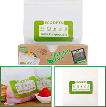 Photo 1 of 50 Count ECOOPTS 100% Compostable Freezer Bags Reusable Food Storage Sandwich Bags Large Sizer For Food Organization and Storage - (11×10.7 IN/Count)
