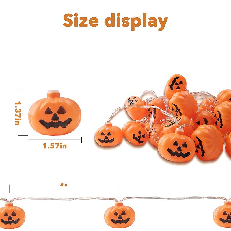 Photo 1 of Monyus Halloween Pumpkin String Lights, 14.7ft 30 One Orange Pumpkin Lights, Holiday Lights for Outdoor Halloween Decor, 2 Modes Steady/Flickering Lights for Outdoor Indoor Party Halloween Decoration
