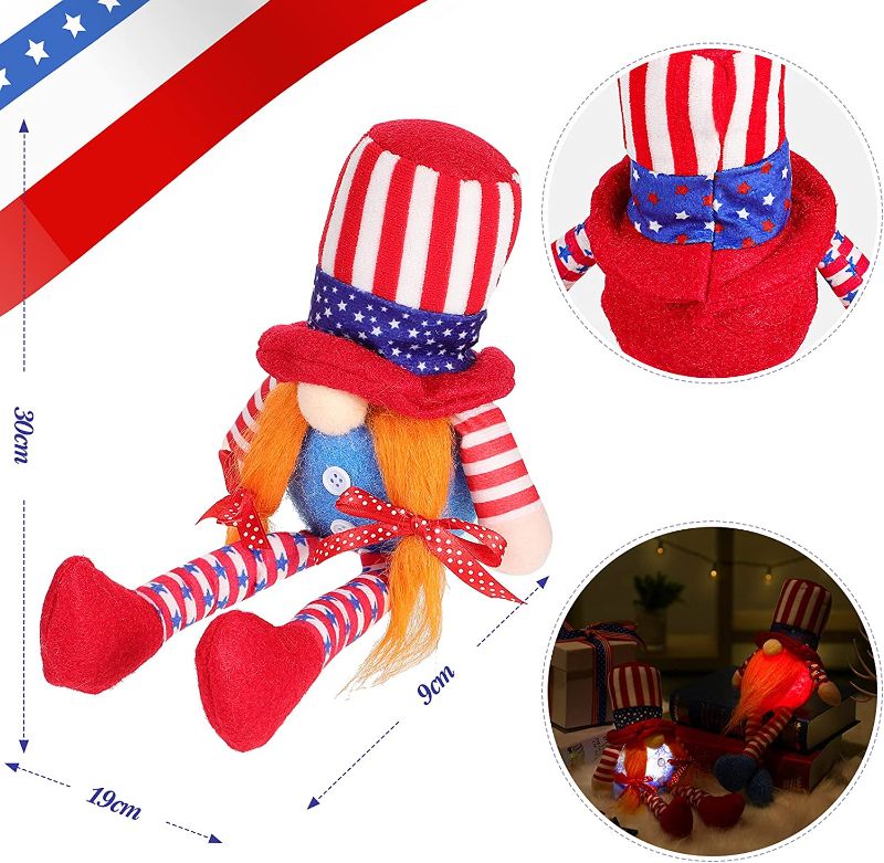 Photo 1 of 2 Pieces American Independence Day Gnome Ornament Lighted 4th of July Gnomes Patriotic Veterans Day Gnomes Decorations President Election Decoration Tomte Memorial Day Dolls for Home

