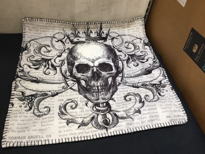 Photo 3 of Hahadidi Halloween Pillow Covers 18x18 Printed Skull Halloween Pillow Cases with Needle lace Halloween Throw Pillow Covers for Halloween Decorations
