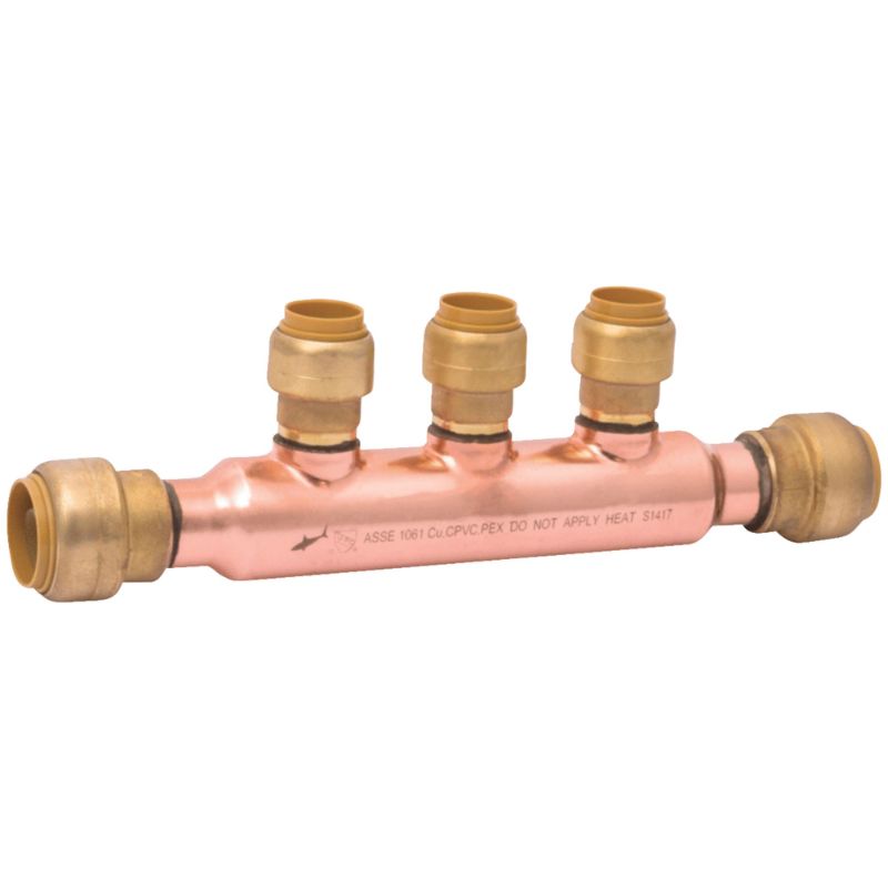 Photo 1 of 3/4 in. x 1/2 in. Push-to-Connect Copper 3-Port Open Manifold Fitting

