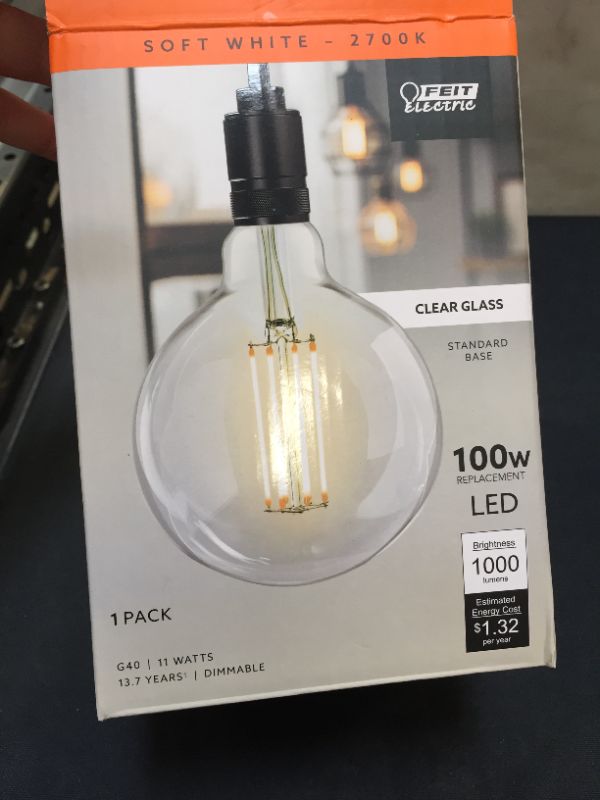 Photo 2 of 100-Watt Equivalent G40 Dimmable Straight Filament Clear Glass E26 Vintage Edison LED Light Bulb, Soft White