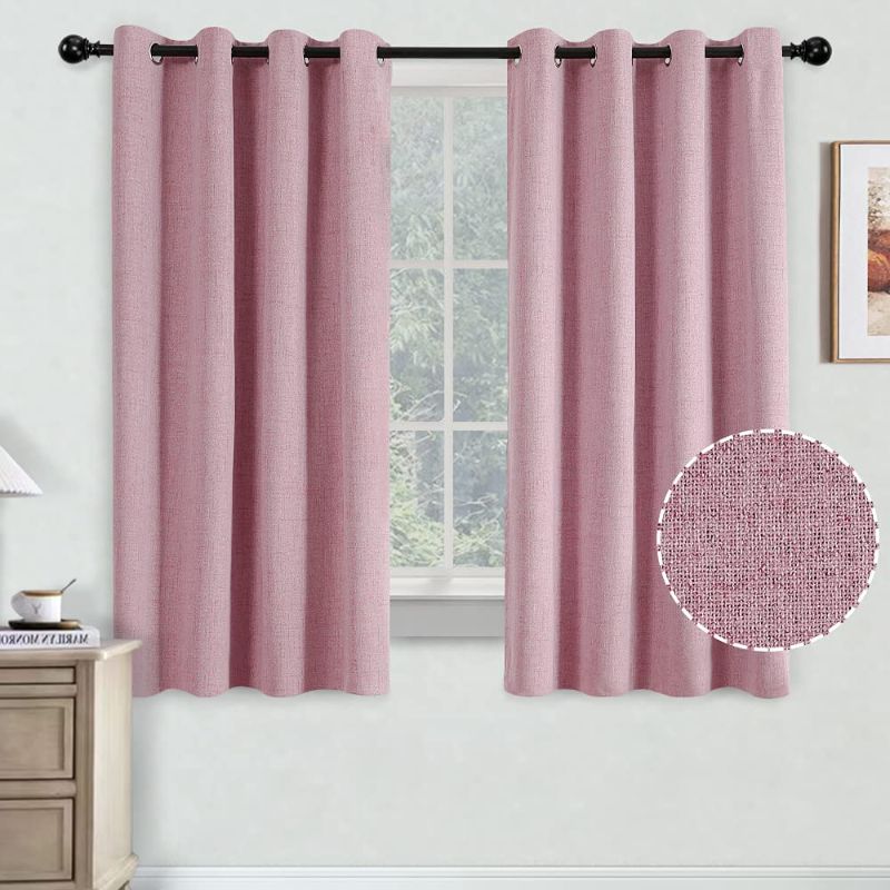 Photo 1 of 100% Blackout Curtains 63 Inches Long Linen Textured Burlap Curtains for Living Room/Bedroom Thermal Insulated Grommet Linen Look Draperies with Blackout Insulated Liner (2 Panels, 52 x 63 Inch, Pink)
