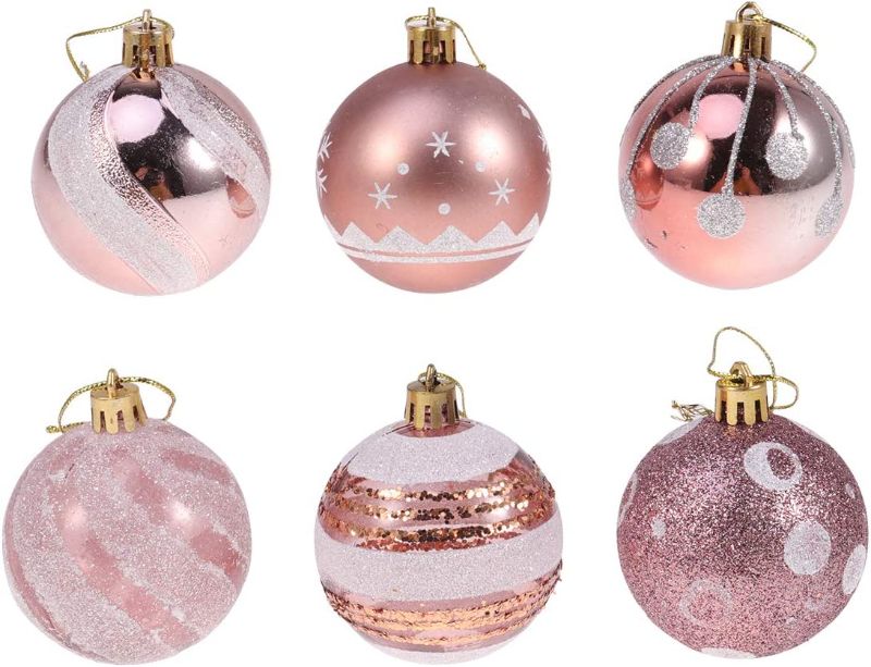 Photo 1 of 24Pcs 6cm Christmas Balls Hanging Christmas Decoration Party Favors Christmas Tree Ornaments for Party Ball Prom Rose Gold Pattern
