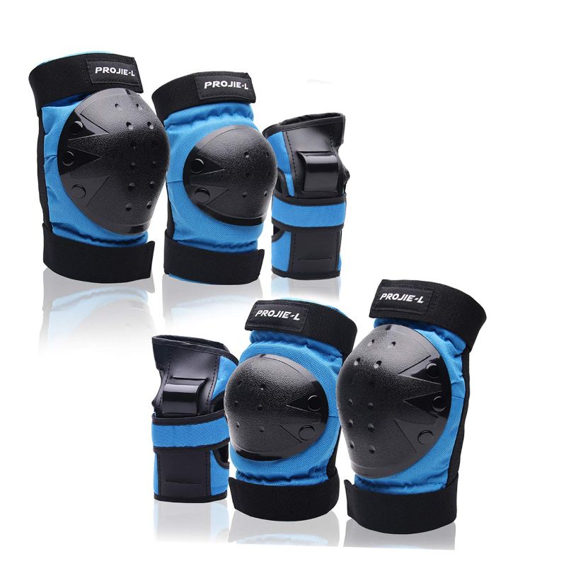 Photo 1 of   Protective Gear forYoutht Knee Pads Elbow Pads Wrist Guards for Skateboarding Roller Skating Cycling Bike BMX Bicycle Scootering 3Pairs  (Blue, Large)
