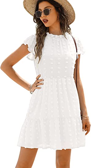 Photo 1 of Zattcas Womens Summer Casual Loose Flowy Shift Tiered Mini Dress Chiffon Swiss Dot Sun Dress SIZE MEDIUM
