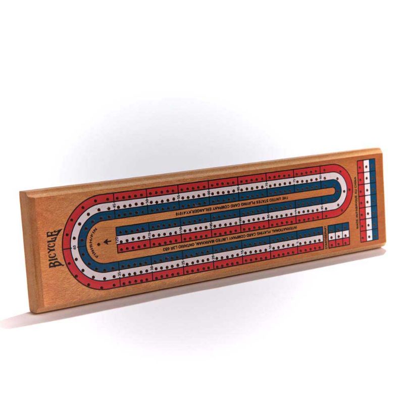 Photo 1 of Bicycle Wooden Cribbage Board with 3-Track Colors and Wooden Pegs
