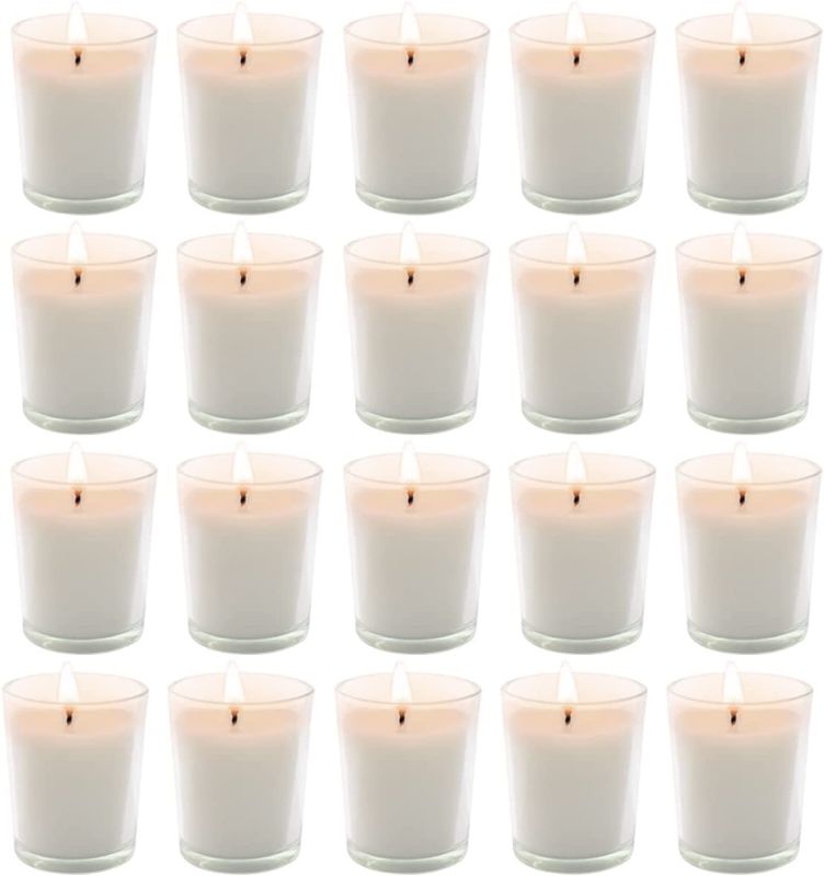 Photo 1 of 20 Pack Warm White Unscented Clear Glass Filled Votive Candles. Hand Poured Wax Candle Ideal Gifts for Aromatherapy Spa Weddings Birthdays Holidays Party (Warm White)
