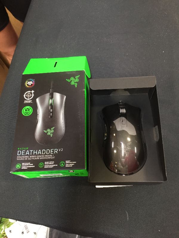 Photo 2 of Razer DeathAdder V2 Gaming Mouse: 20K DPI Optical Sensor - Fastest Gaming Mouse Switch - Chroma RGB Lighting - 8 Programmable Buttons - Rubberized Side Grips - Classic Black
