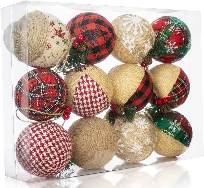 Photo 1 of ROXLUAY Rustic Christmas Ornaments Farmhouse Christmas Ornaments Burlap Natural Jute Ornaments Christmas Ball Holiday Party Home Decor Hanging Decorations

