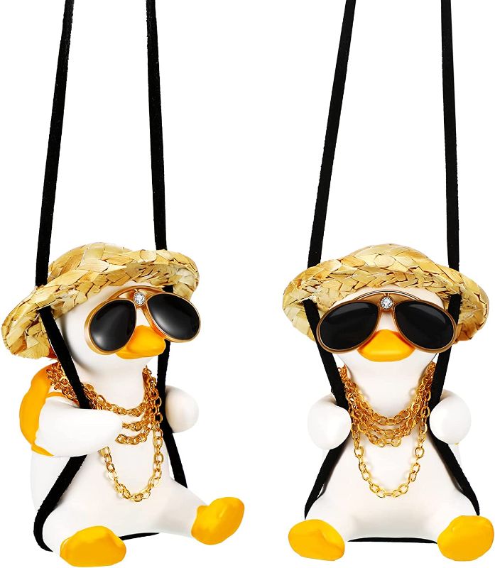 Photo 1 of 2 Pieces Swinging Duck Car Hanging Ornament Cute Swing Duck Car Pendant Swing Duck Auto Decoration Flying Duck Rear View Mirror Accessories for Friends Kids Car Gifts Decorations Supplies
