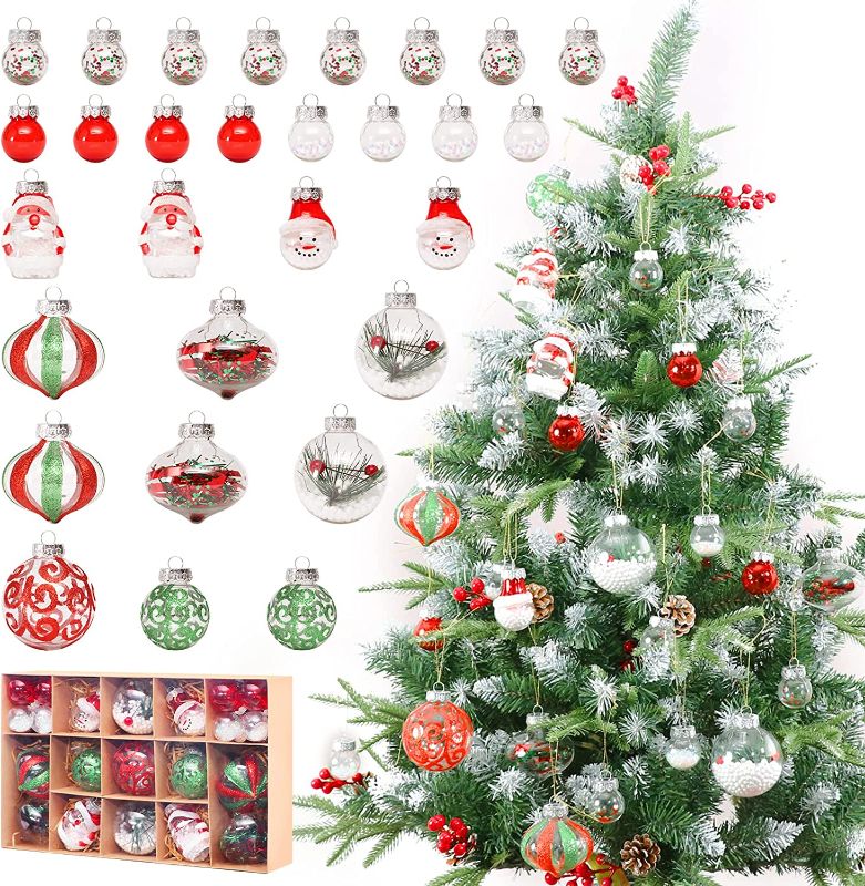 Photo 1 of Artificial Plastic Christmas Ball Ornament Set, Shatterproof Clear Exquisite Fillings Christmas Tree Hanging Decoration, for Home Party, Holiday Wedding, Xmas Decor - Red/White/Green.
