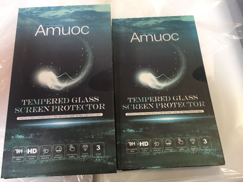 Photo 2 of AMUOC 3 PIECE TEMPERED GLASS SCREEN PROTECTOR COMPATABLE FOR IPHONE13 IPHONE 13 PRO 6.1 INCH WITH EASY INSTALLATION TRAY ANTI SCRATCH BUBBLE FREE 2 PACK OF 3=6 SCREEN PROTECTORS TOTAL