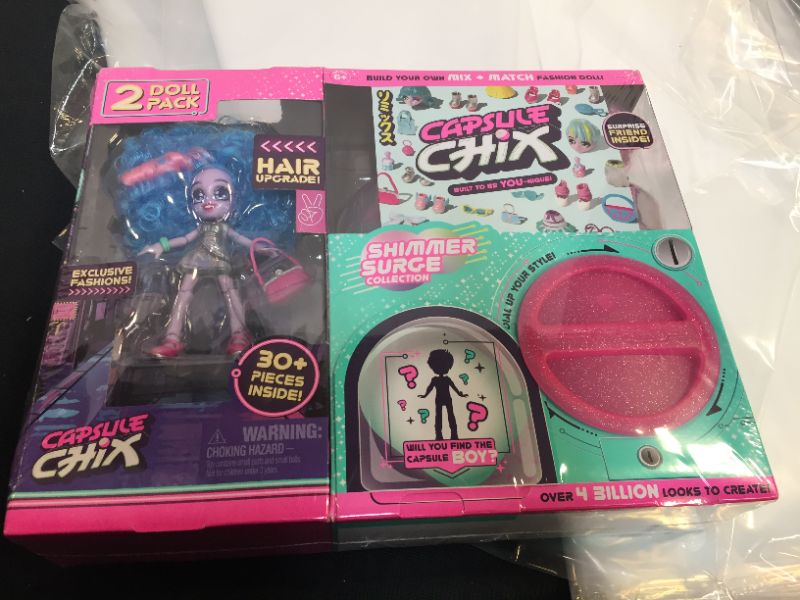 Photo 2 of Capsule Chix Shimmer Surge 2 Pack, 4.5 inch Small Doll with Capsule Machine Unboxing and Mix and Match Fashions and Accessories, 59228
