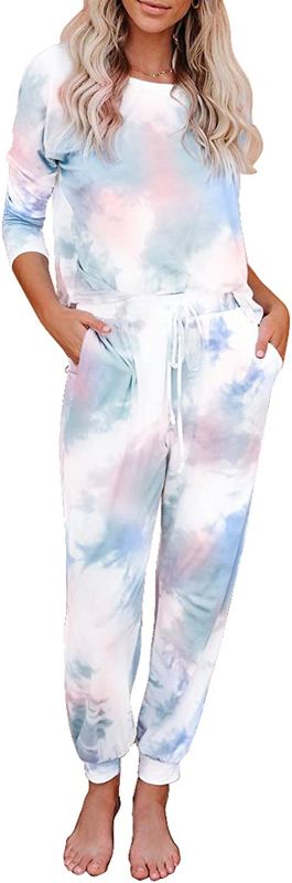 Photo 1 of LookbookStore Women's Cozy Tie Dye Printed Knit Loungewear Two Piece Sweatsuits Long Joggers Pajamas Set SIZE XXL
