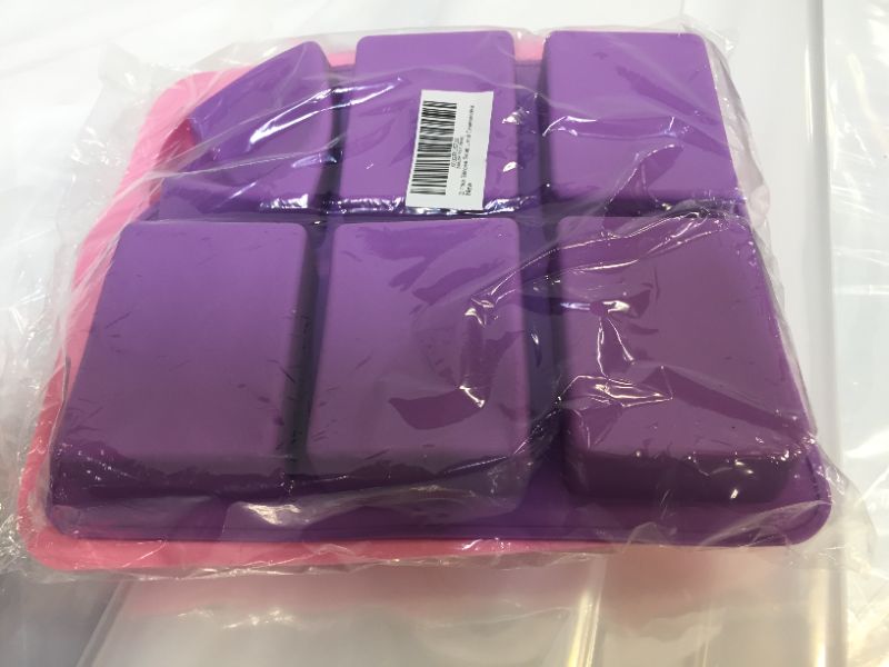 Photo 2 of 2 Pack Silicone Soap Molds, 6 Cavity Rectangle & Oval Soap Making Molds for Pudding, Muffin, Loaf, Brownie, Cornbread, and Cheesecake (Pink, Purple)
