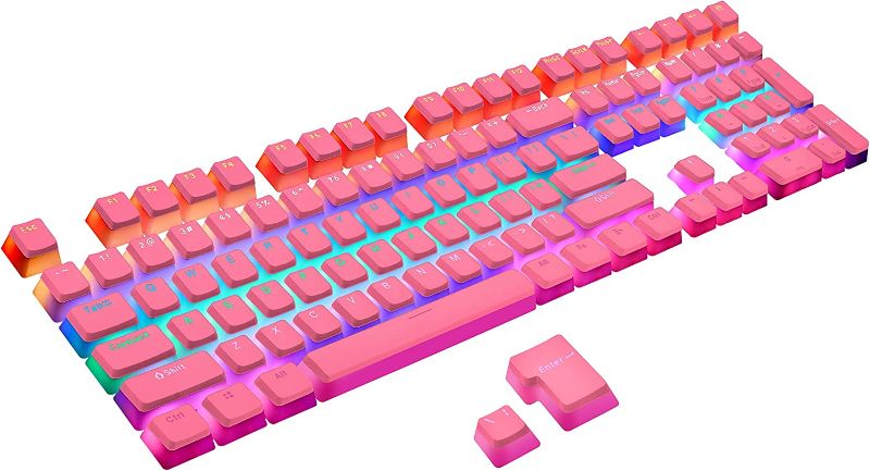 Photo 1 of Pudding Keycaps | Double Shot PBT Backlit 108 Keys Key caps Set for Mechanical Gaming Keyboard MX Switches - Pink Pudding Keycaps (Only Keycaps)
