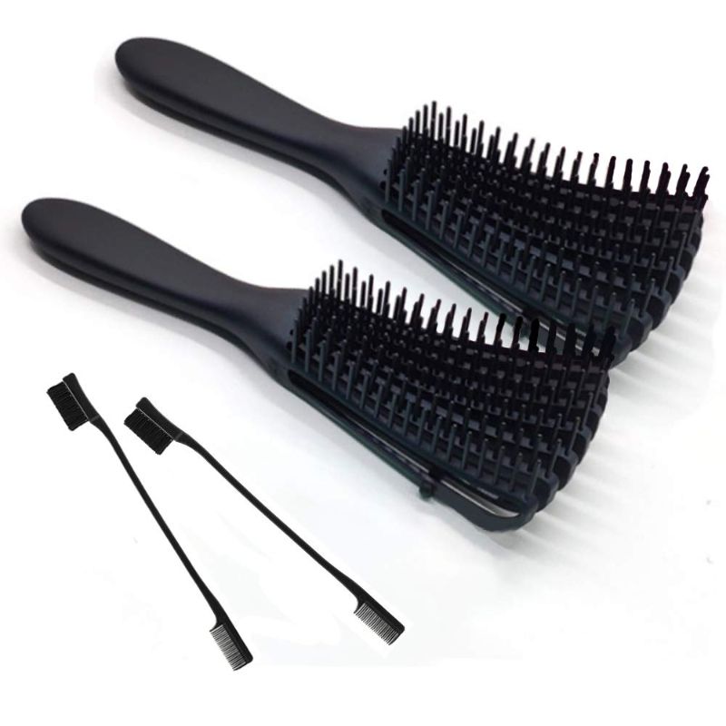 Photo 1 of 4 Pieces Detangling Brush with Edge Brush Double Sided, Detangler Brush for Afro America Textured 3a to 4c Kinky Wavy for Wet/Dry/Long Thick Curly Hair,Knots Detangler Easy to Clean (Black)
