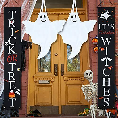 Photo 1 of 2 PIECES GHOST WINDSOCK OUTDOOR HANGING DECORATIONS 2 PICES HALLOWEEN PORCH SIGN TRICK OR TREAT AND ITS OCTOBER WITCHES BANNER