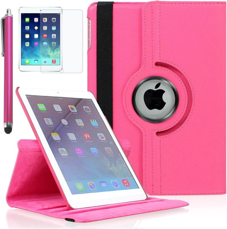 Photo 1 of Zeox iPad Air 2 Case - 360 Degree Rotating Stand Case with Smart Cover Auto Sleep/Wake Feature for Apple iPad Air 2 (iPad 6) 2014 Model, Hot Pink
