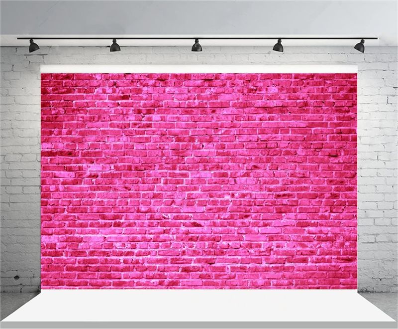 Photo 1 of AOFOTO 7x5ft Pink Brick Wall Backdrop Happy Birthday Party Table Decoration Banner Photography Background Girl Youngster Artistic Portrait Photo Shoot Studio Props Video Drop Vinyl Wallpaper Drape
