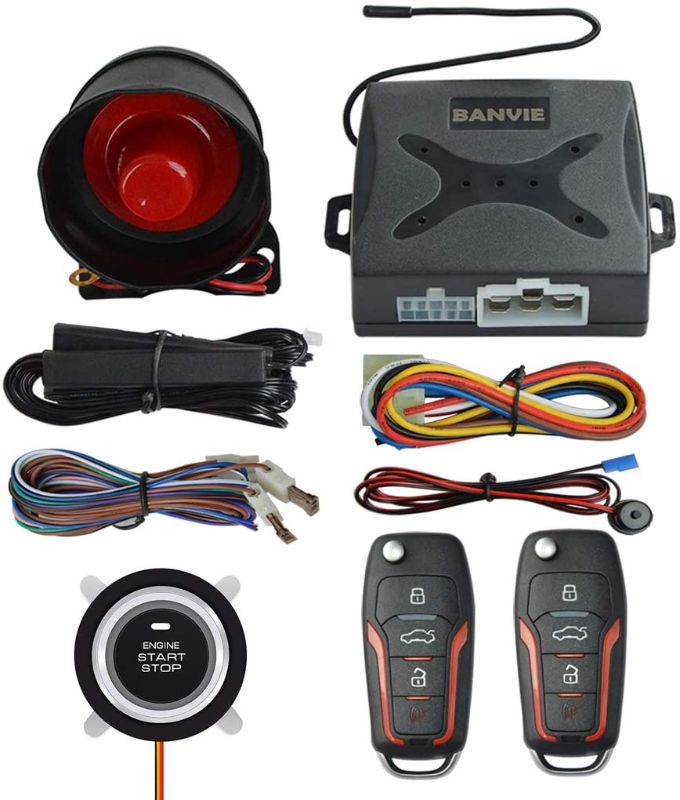 Photo 1 of BANVIE PKE Passive Keyless Entry Car Alarm System Push Start Button Remote Engine Start (with Siren)
