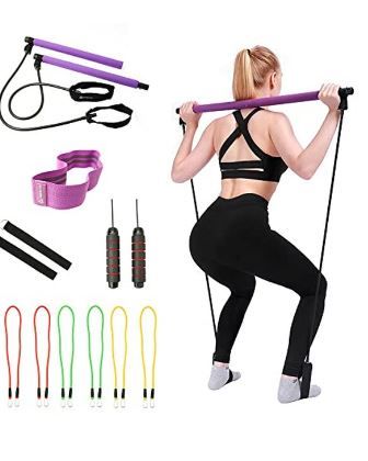 Photo 1 of Pebble Hill Pilates Bar Kit with Resistance Bands, Portable Workout Equipment, Home Gym Fitness, Yoga, Pilates, Hip Bands & Jump Rope for Full Body Sculpting, Conditioning & Toning
