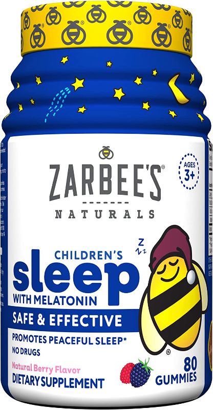 Photo 1 of Zarbee's Kids 1mg Melatonin Gummy, Drug-Free & Effective Sleep Supplement for Chlildren Ages 3 and Up, Natural Berry Flavored Gummies, Multi-Colored, 80 Count
