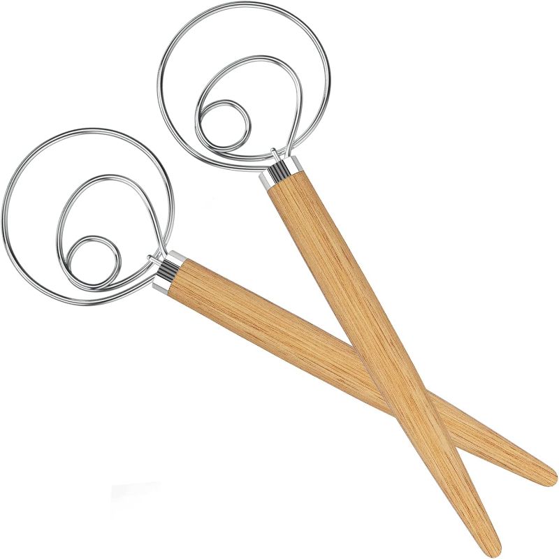Photo 1 of Acerich 2 Pack Danish Dough Whisk 13.5” Dough Whisk Stainless Steel Dutch Style Bread Whisk Wooden Handle Danish Whisk for Bread, Batter, Cake, Pastry
