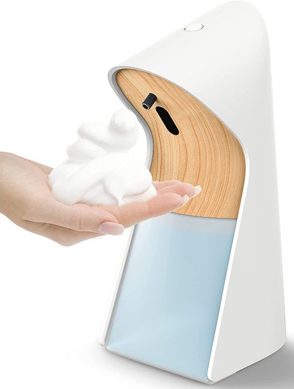 Photo 1 of Allegro 5-Level Volume Control Automatic Touchless Foaming Soap Dispenser Hands Free No Touch Infrared Motion Sensor Hand Soap Dispenser Pump for Kids Bathroom Kitchen Countertop, Wooden 11oz

