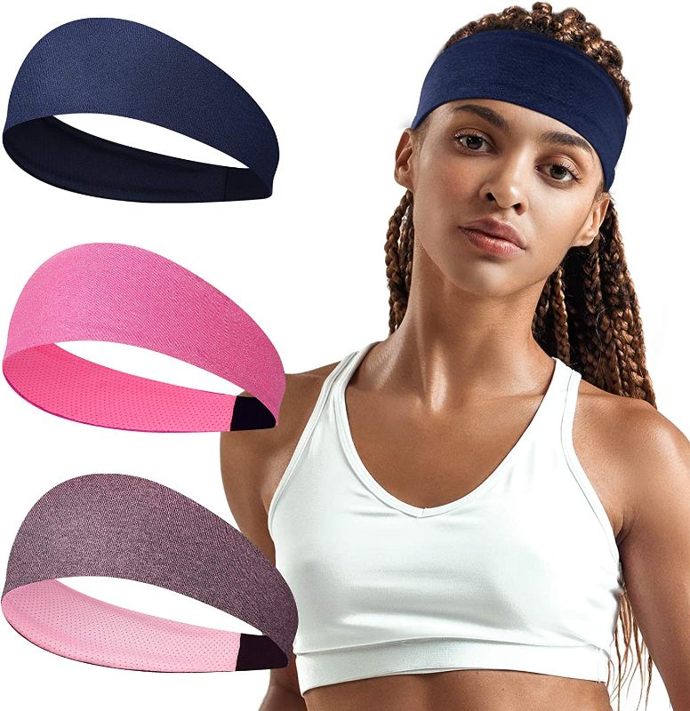 Photo 1 of isnowood Sweat Bands Headbands for Women Workout Headbands Non Slip Head Bands for Yoga Running Sports Gym 3pcs 2  pack 
