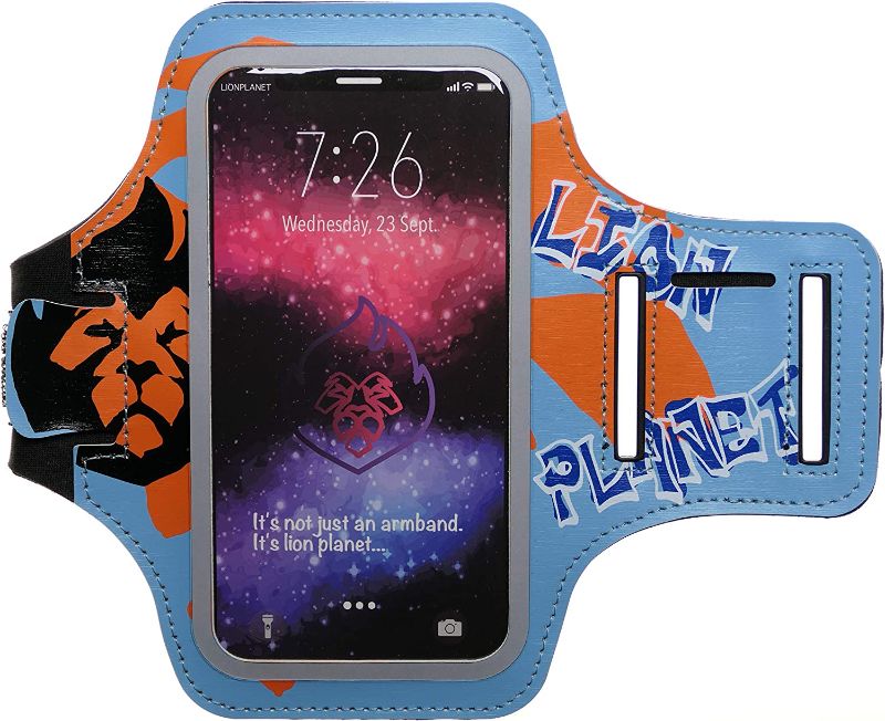 Photo 1 of Cell Phone Armband Case. for Screen Size of 6.8 inches and Below. with Card Holder, Key Slot, & Earphone Cord Holder. Wear in Running, Workout, Sports, Fitness and Gym. (Graffiti Light Blue, M 6.5")
2pack