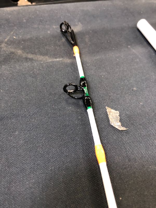 Photo 6 of Okuma, Record Chaser Catfish/Alligator Gar 2 Piece Spinning Rod, 7'6" Length, 6" Foregrip, 13 3/4" Reargrip, 12-30 lb Line Rate, 1-4 oz Lure Rate, White with Green & Black wrap. (RC-S-762MH)
