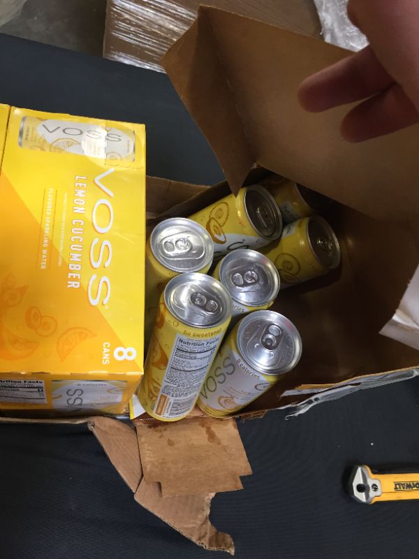 Photo 2 of 3 cases VOSS Lemon Cucumber Sparkling Water, 12 fl oz, 8 Pack BEST BY 11/15/22 **MISSING 1 CAN, 1 CASE CRUSHED** 