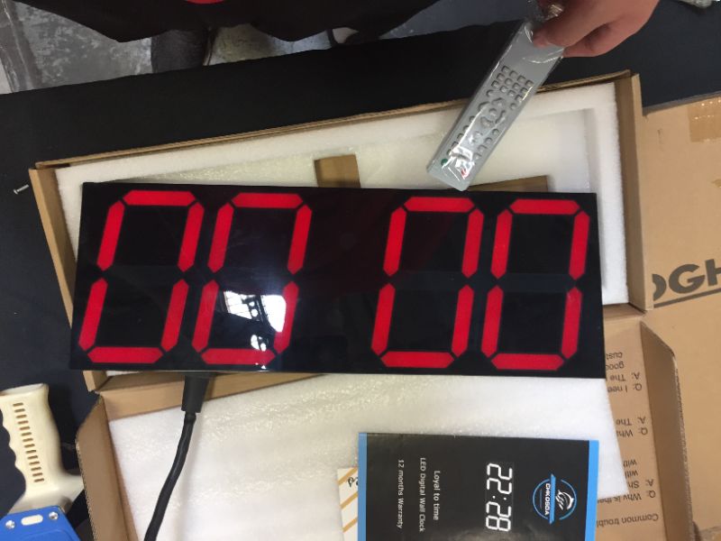 Photo 6 of CHKOSDA Digital LED Wall Clock, Oversize Wall Clock with 6” Numbers, Remote Control Count up/Countdown Timer Clock, Auto Dimmer, Big Calendar and Thermometer(Red)
