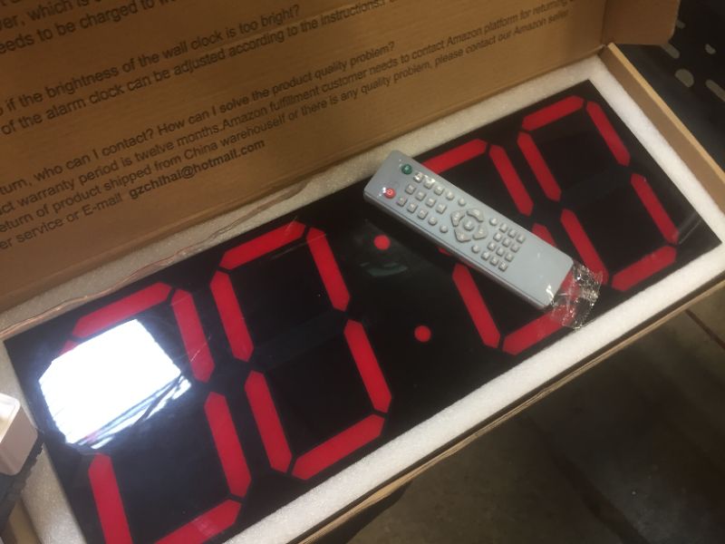 Photo 1 of CHKOSDA Digital LED Wall Clock, Oversize Wall Clock with 6” Numbers, Remote Control Count up/Countdown Timer Clock, Auto Dimmer, Big Calendar and Thermometer(Red)
