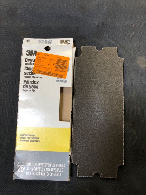 Photo 2 of 3M 120 Grit Drywall Sanding Sheets, 4-3/16" x 11", 25 per pack, 99430NA
