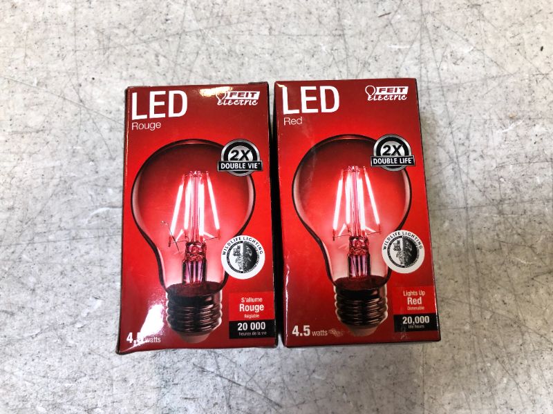 Photo 2 of 25-Watt Equivalent A19 Medium E26 Base Dimmable Filament LED Light Bulb Red Colored Clear Glass (1-Bulb) 2 pack 
